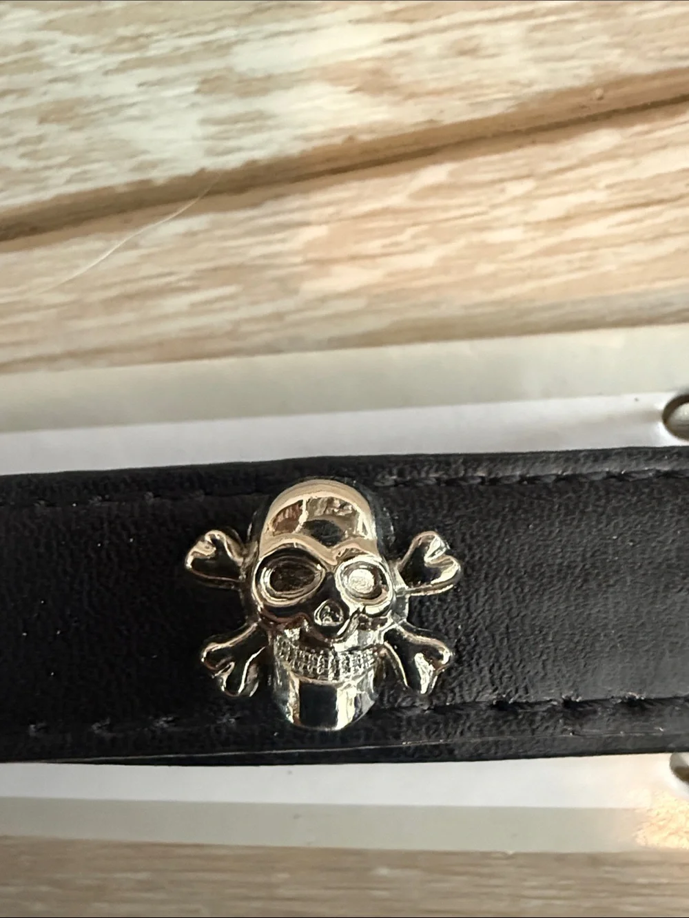 New Medium Black Dog Collar with Silver Skull Accents - gift.  Biker.